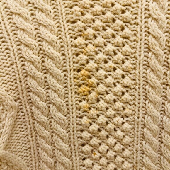 Vintage Cable Knit Knitted by Hand Ireland Thick Wool Ivory Sweater Size Small - Picture 15 of 16